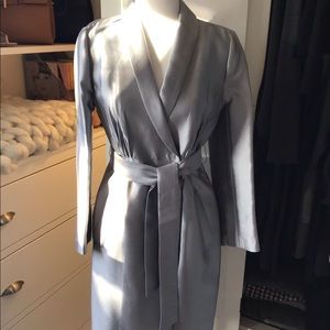 J. Crew Silver Gray Satin Midi Wrap Dress